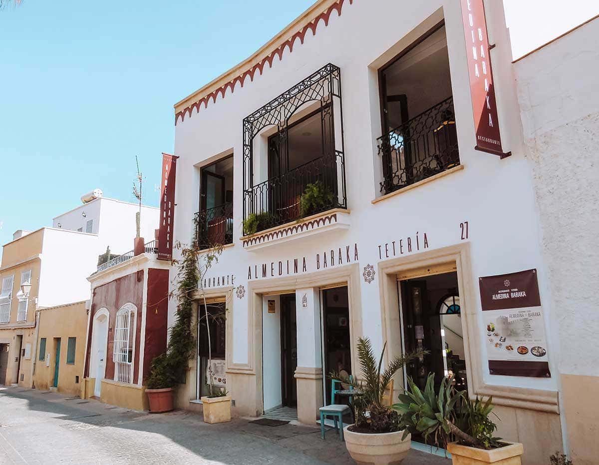 Almedina tearoom facade in Almeria, Spain.