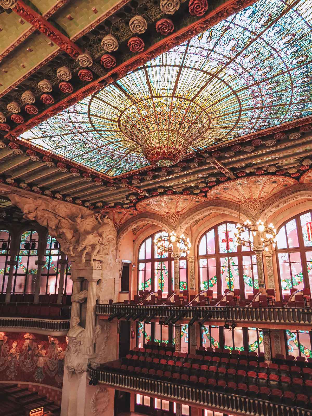 26 Most Instagrammable Places in Barcelona 15 Impressive stained glass at Music palace in Barcelona.