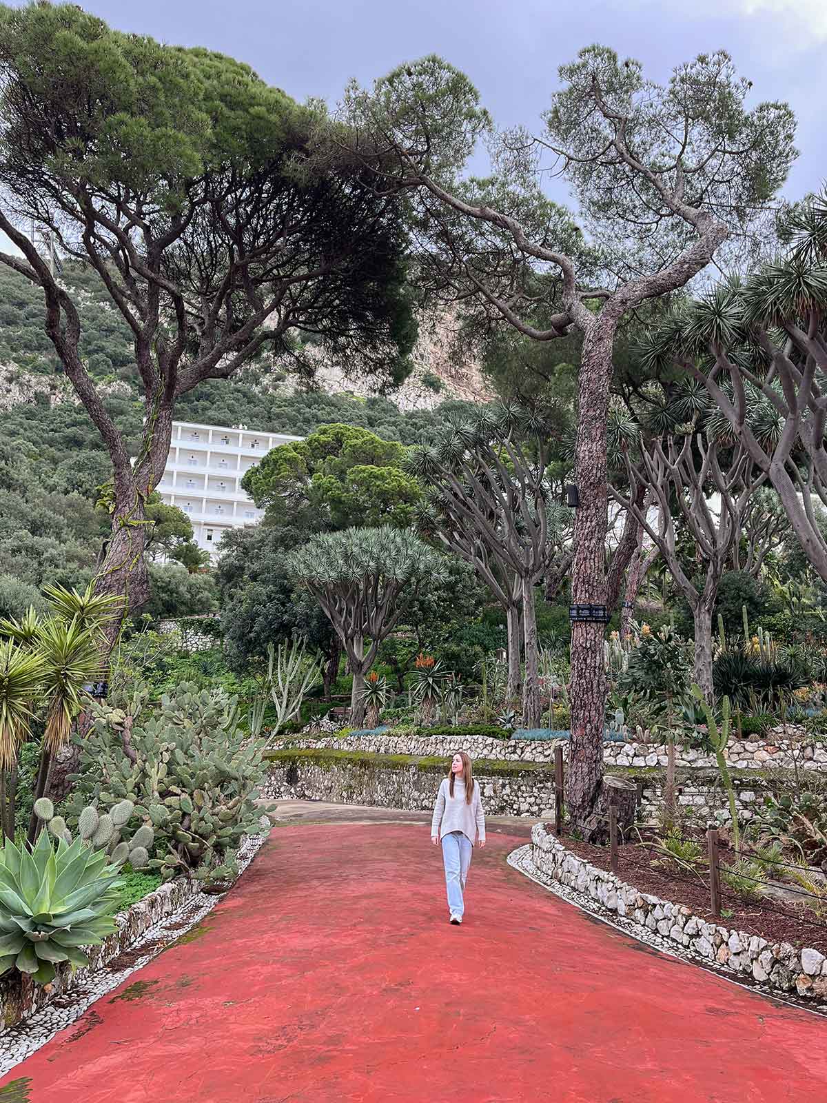 10 Best Things to Do in Gibraltar (Itinerary Included) 14 Cristina walking in Alameda botanical gardens in Gibraltar.