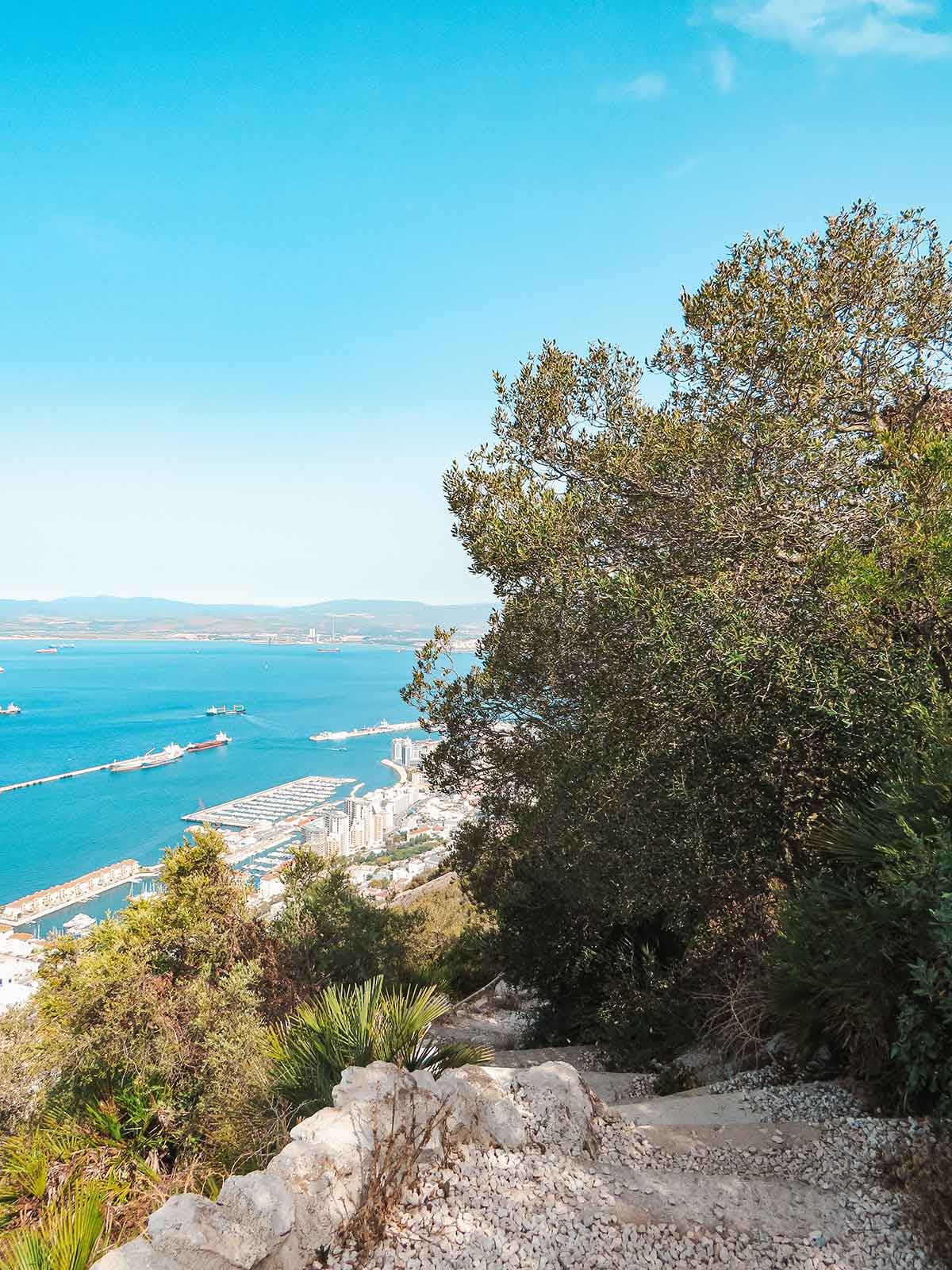 10 Best Things to Do in Gibraltar (Itinerary Included) 8 Sea views from Mediterranean steps in Gibraltar.