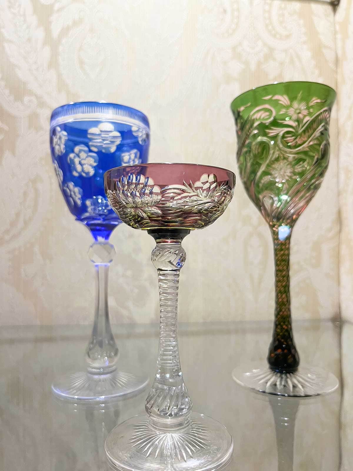 Unique colourful glasses at Malaga Glass Museum.