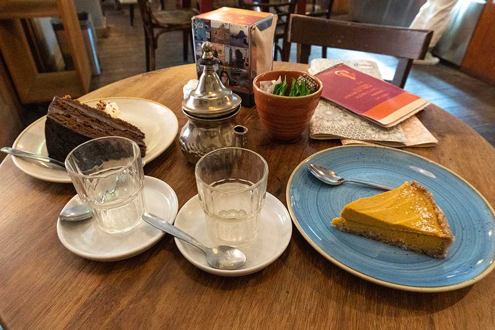 mint tea and cakes on a table