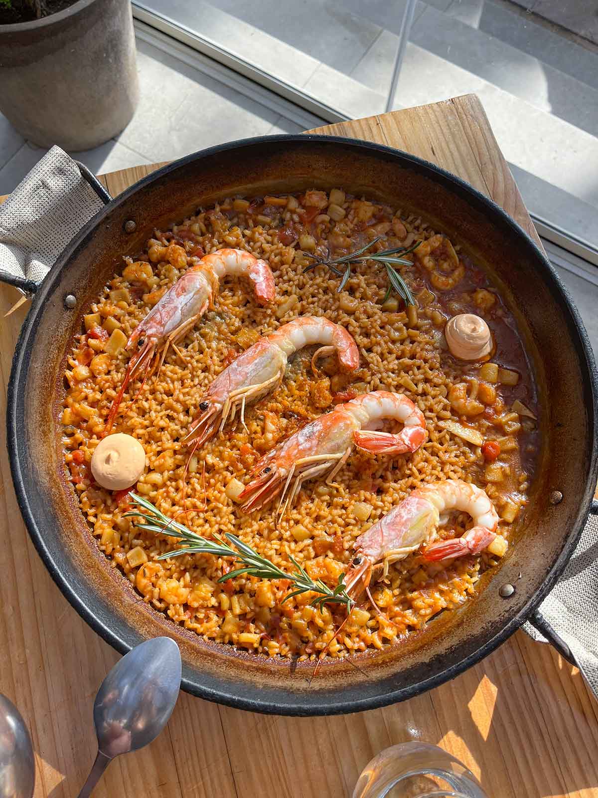 Paella with prawns and squid.