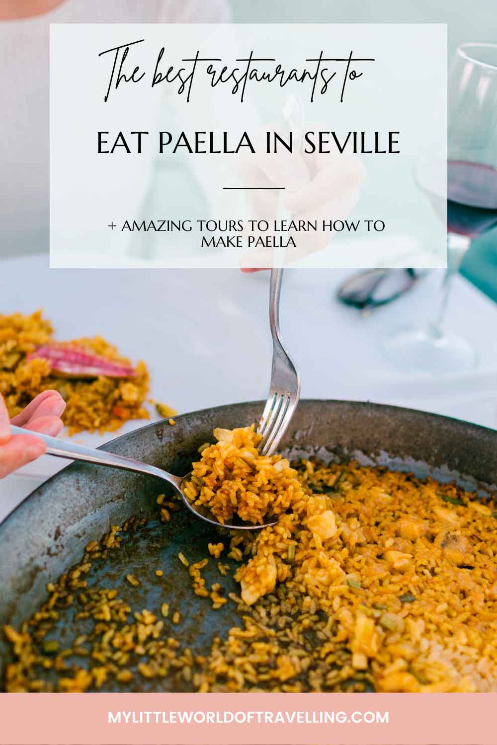 Pinterest pin that reads the best restaurants to eat paella in seville.