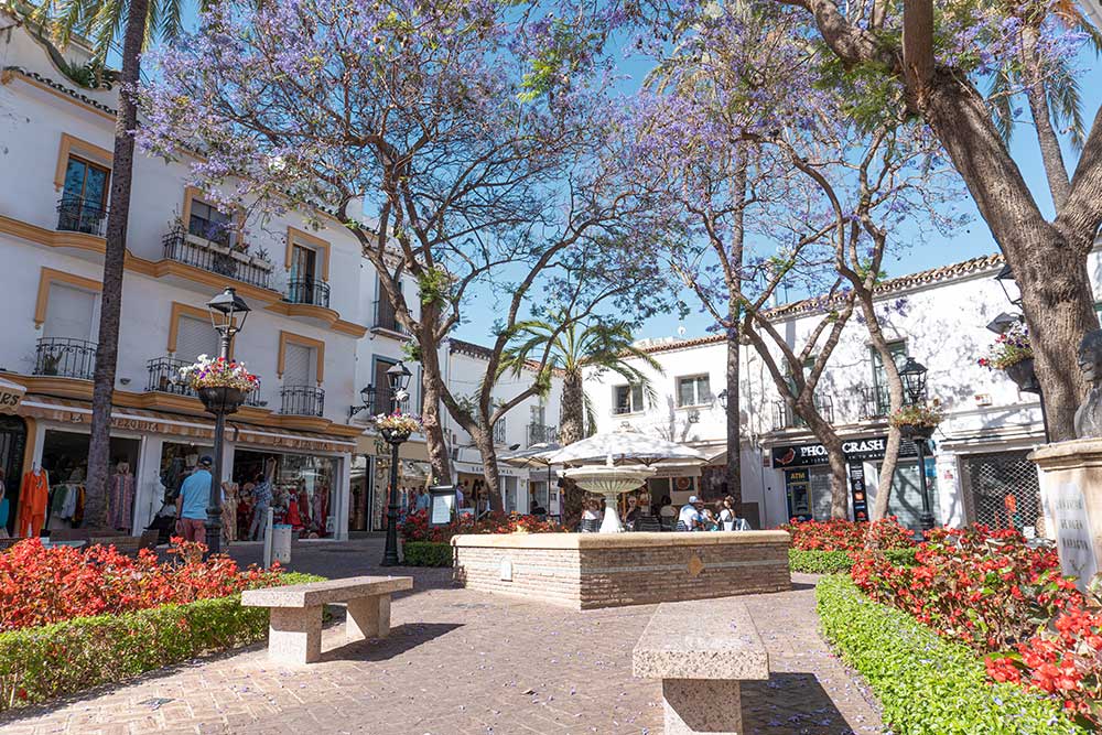 a beautiful square in the old town of marbella, spain