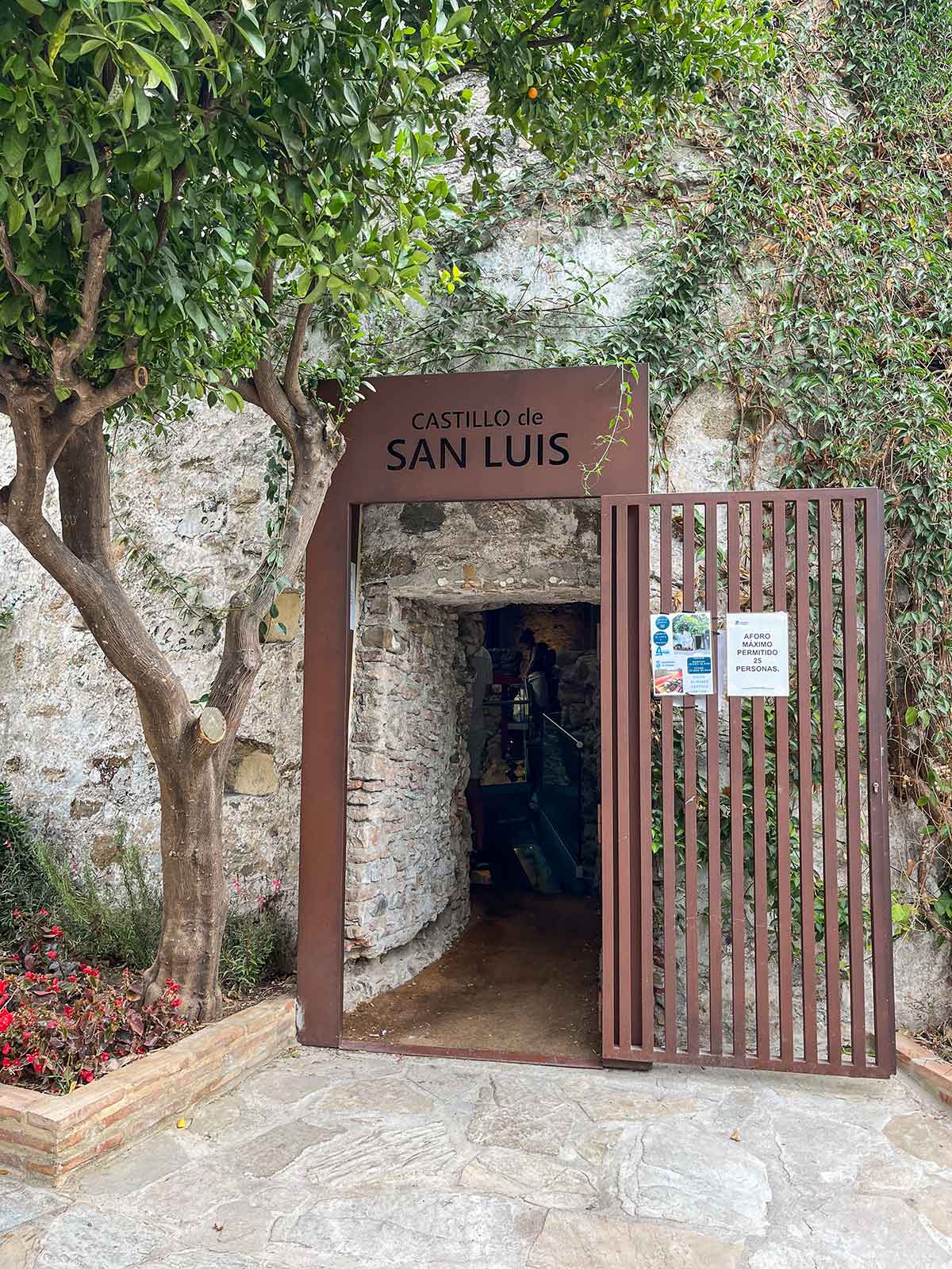 Entrance to San Luis Castle, a historical landmark in Estepona, Costa del Sol, Spain.