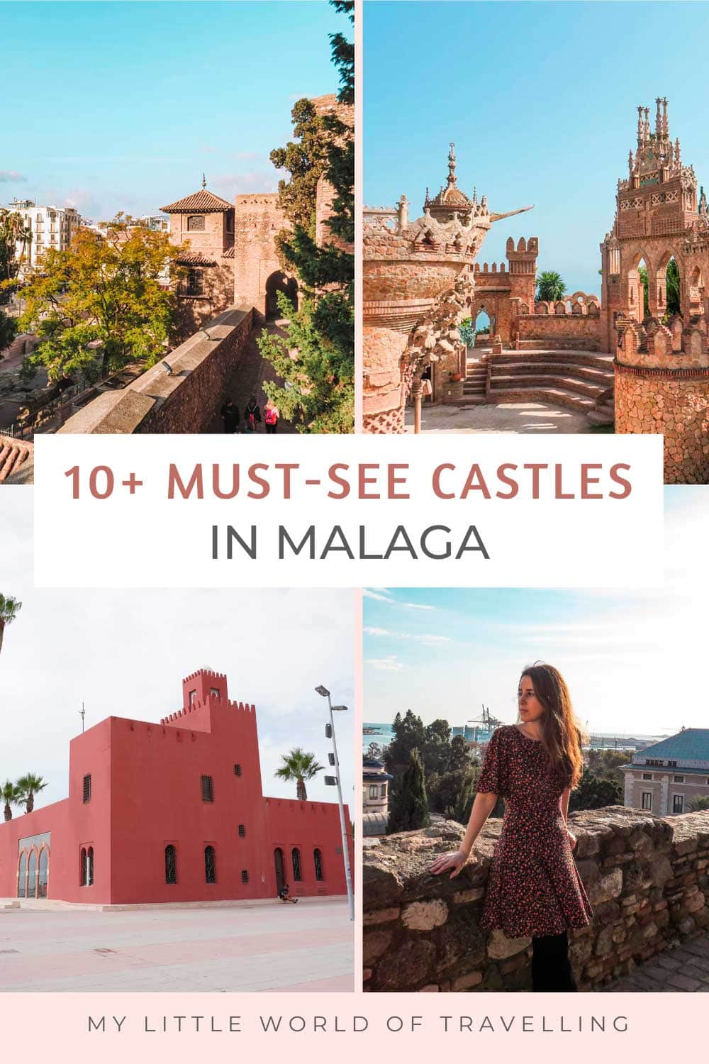 Collage with four different castles in malaga, spain.