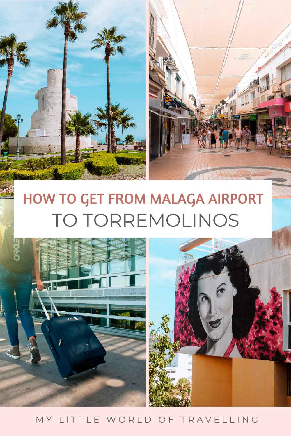 Pinterest pin that reads how to get to torremolinos from malaga airport.