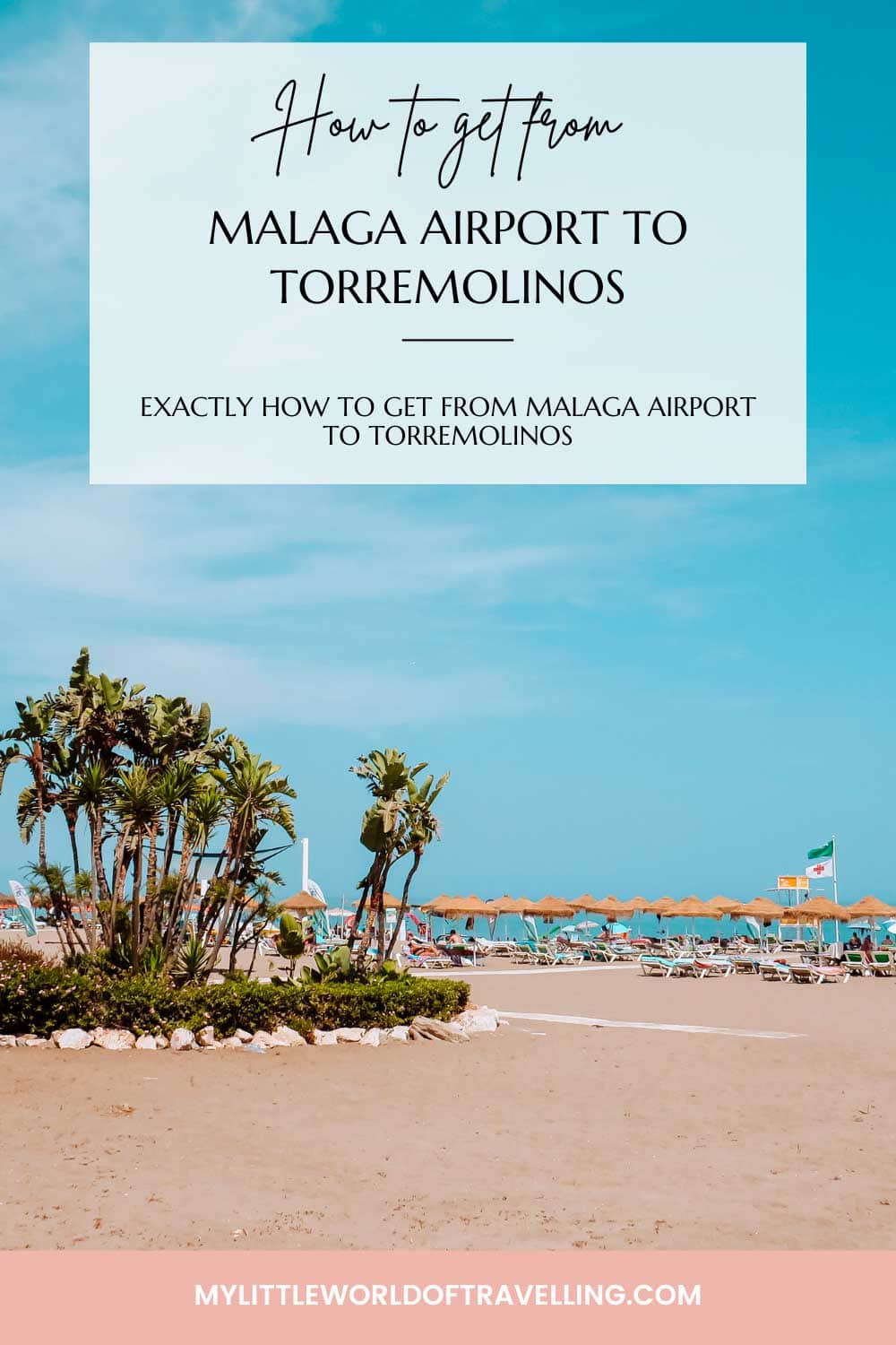 Pinterest pin that reads Malaga airport to torremolinos transport guide.