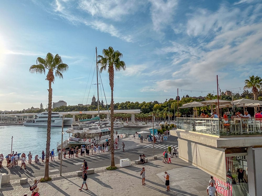 A view of Muelle Uno, Malaga's port, Spain.
