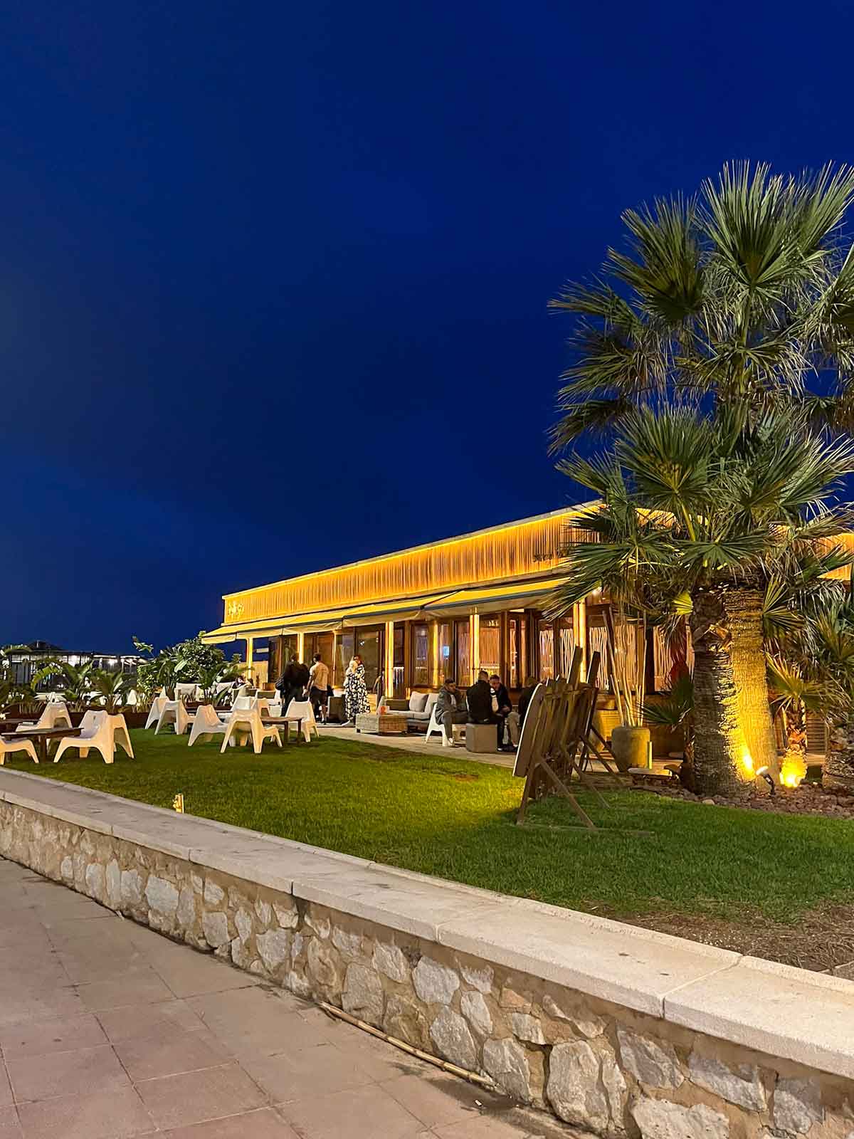 La Playa Beach Club in Torremolinos at night.