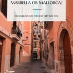 A photo of a beautiful narrow street in Palma de Mallorca, Spain