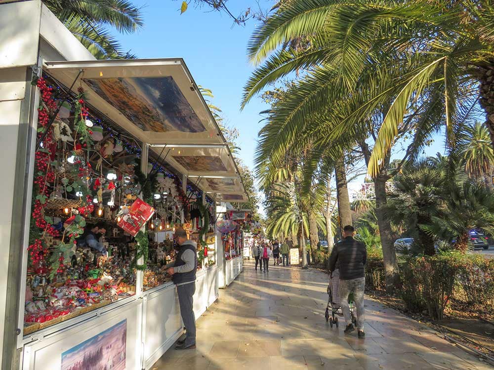 A Christmas stall in Paseo del Parque, Malaga, Spain