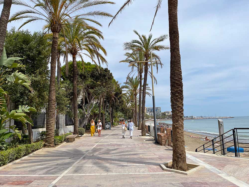 Marbella beach promenade on a sunny day.