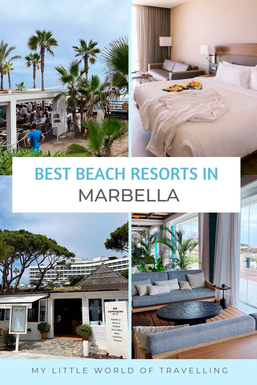 Pinterest pin that reads beach resorts in Marbella