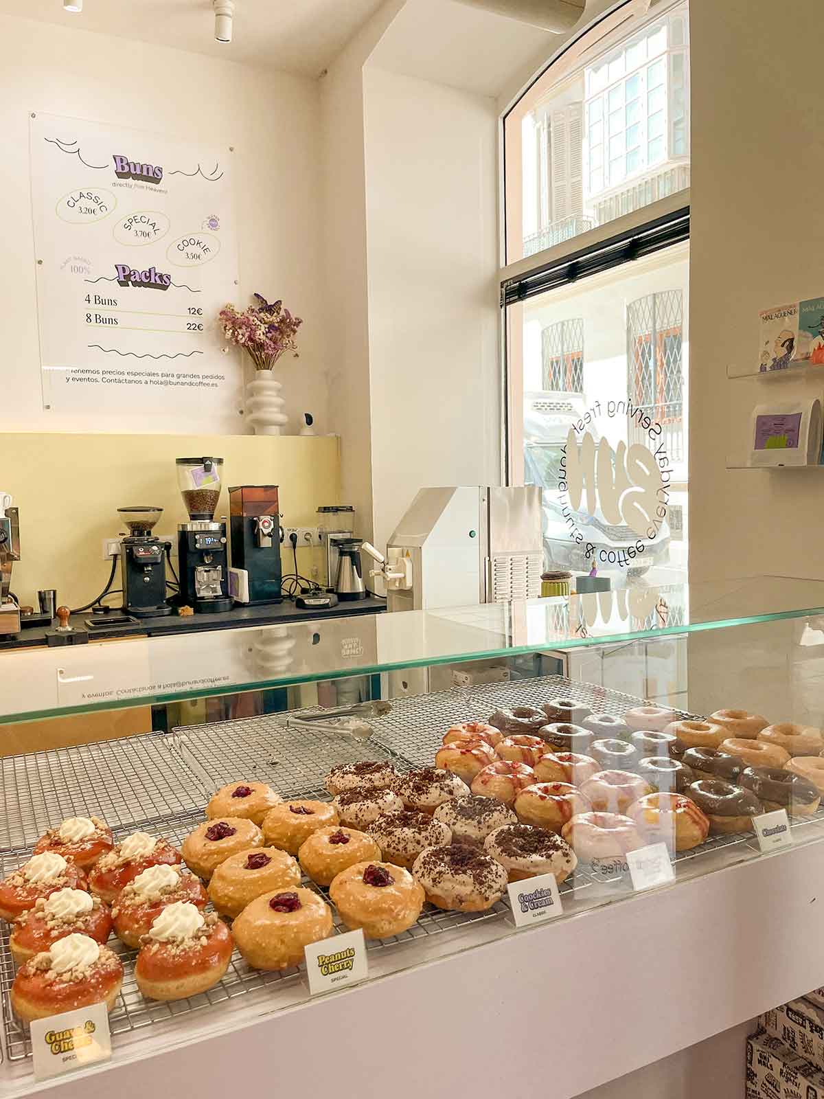 Donuts at Bun and Coffee shop in Malaga city centre.