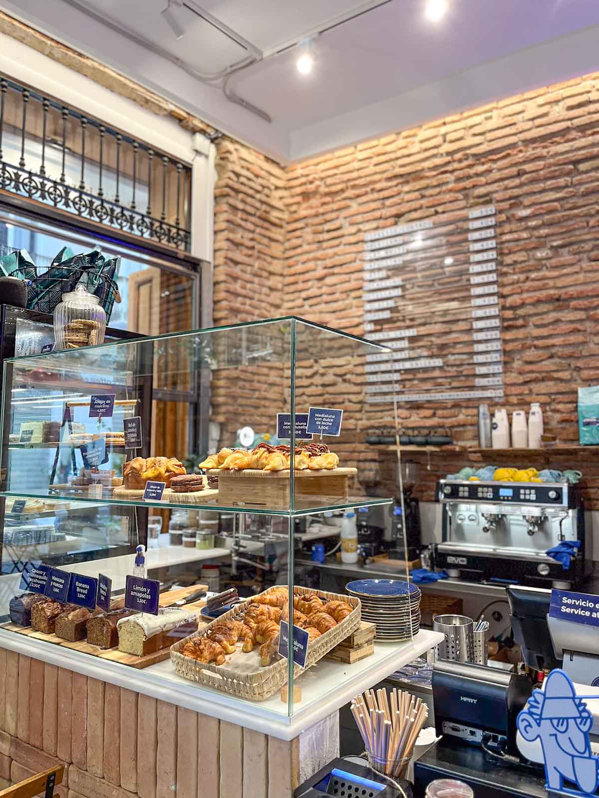 Cakes and pastries at Mala Leche Cafe in Malaga city centre.