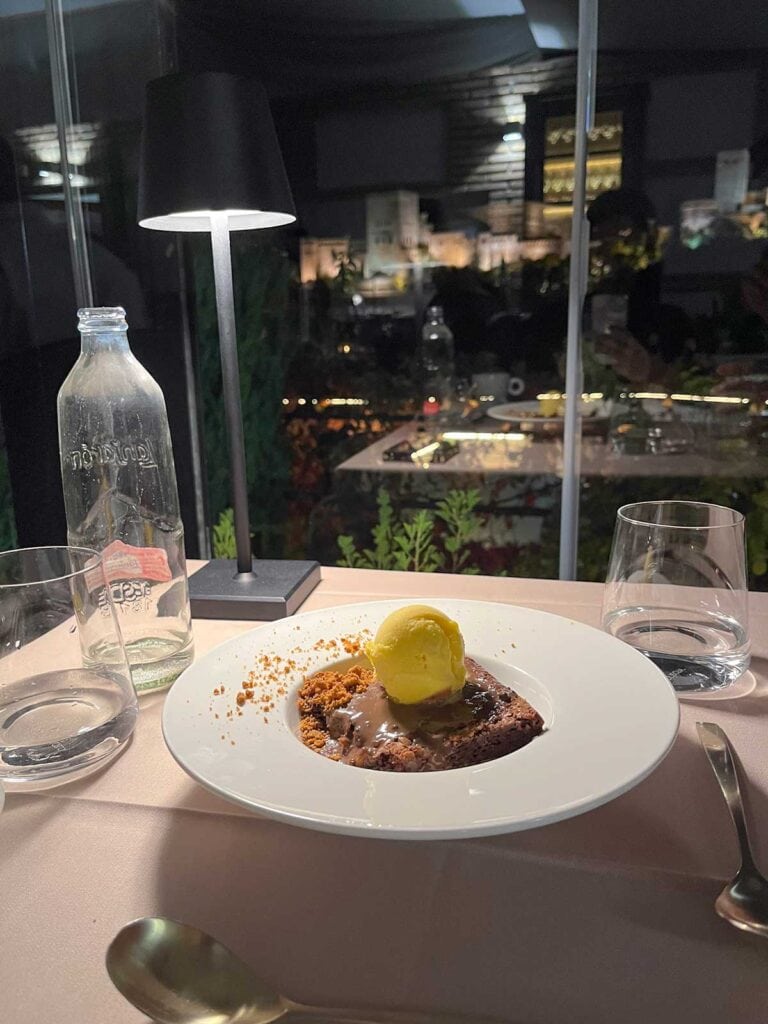 Brownie with a scoop of ice cream.