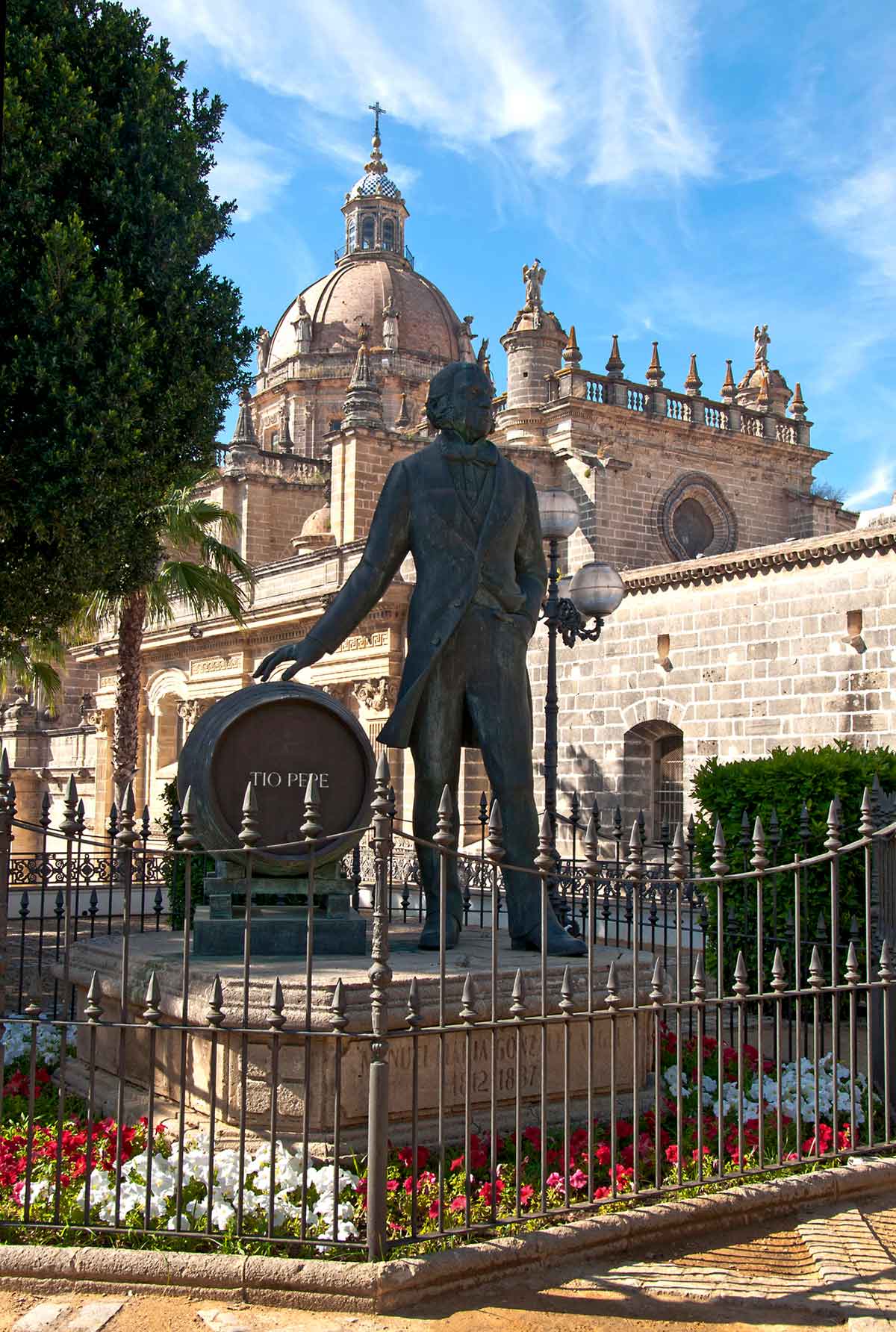Statue outside the Cathedral in Jerez de la Frontera, Cadiz, Spain.