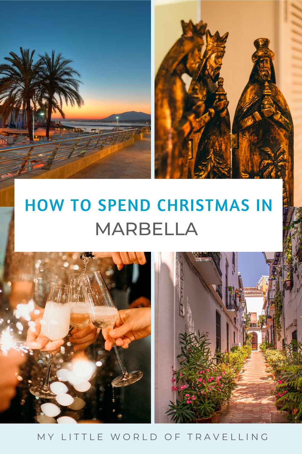 Pinterest pin that reads christmas in Marbella.