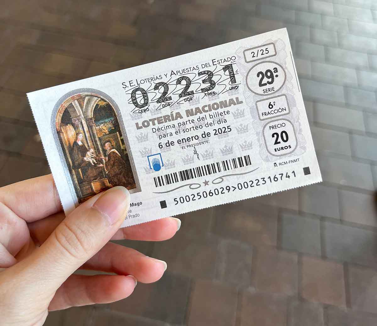 A close up photo of a christmas lottery ticket.