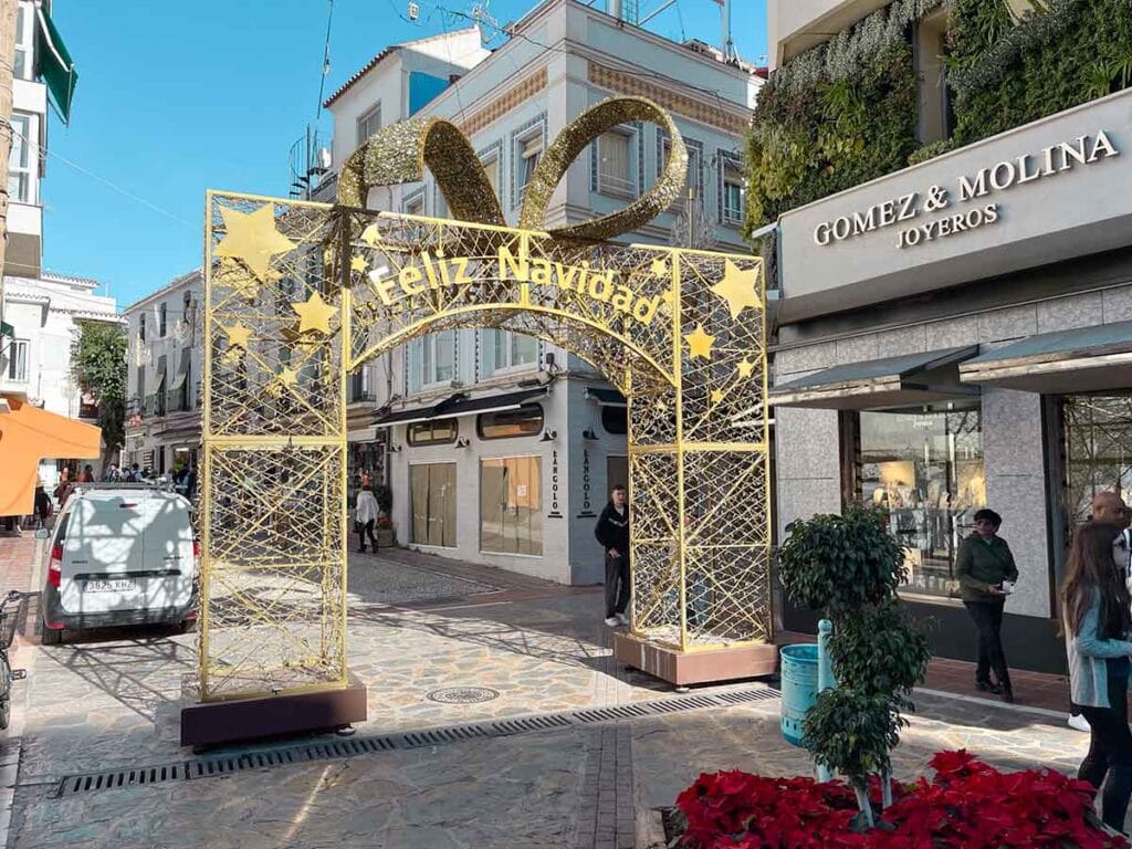 Feliz Navidad gate in Marbella Old Town.