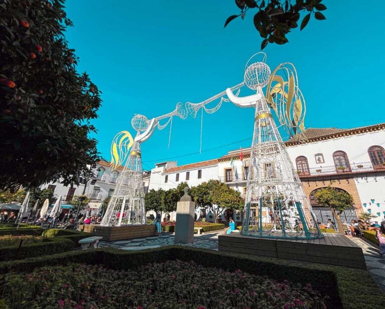 Christmas angels in Orange Square, Marbella, Spain.