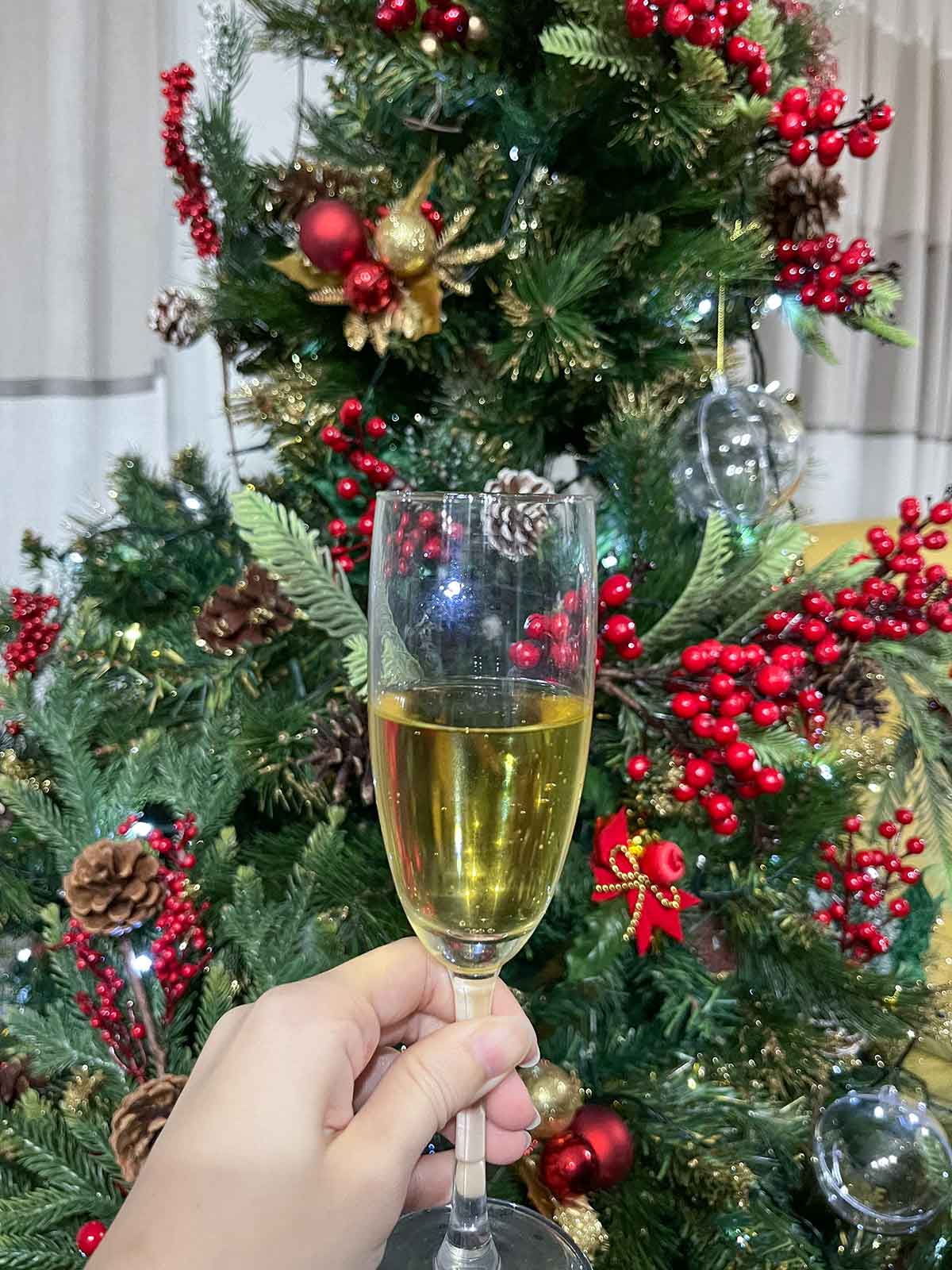 Glass of champagne in NYE.