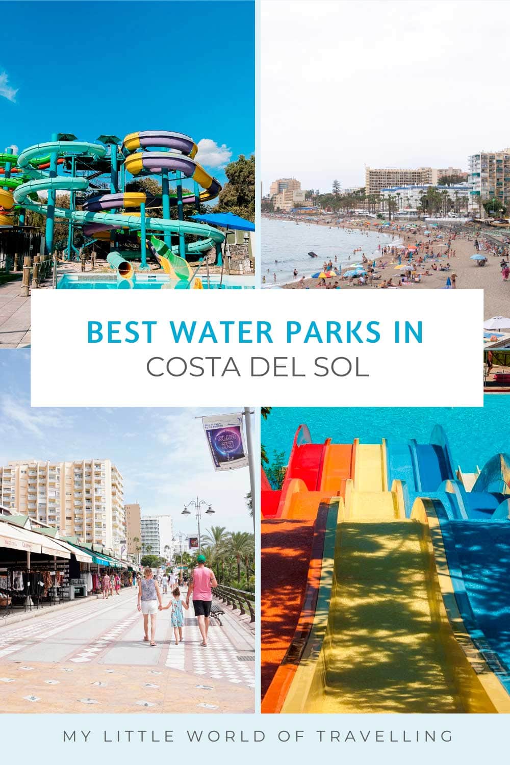 4 Fun Water Parks in Costa del Sol For All Ages 1 Pinterest pin that reads water parks in Costa del Sol, Spain.
