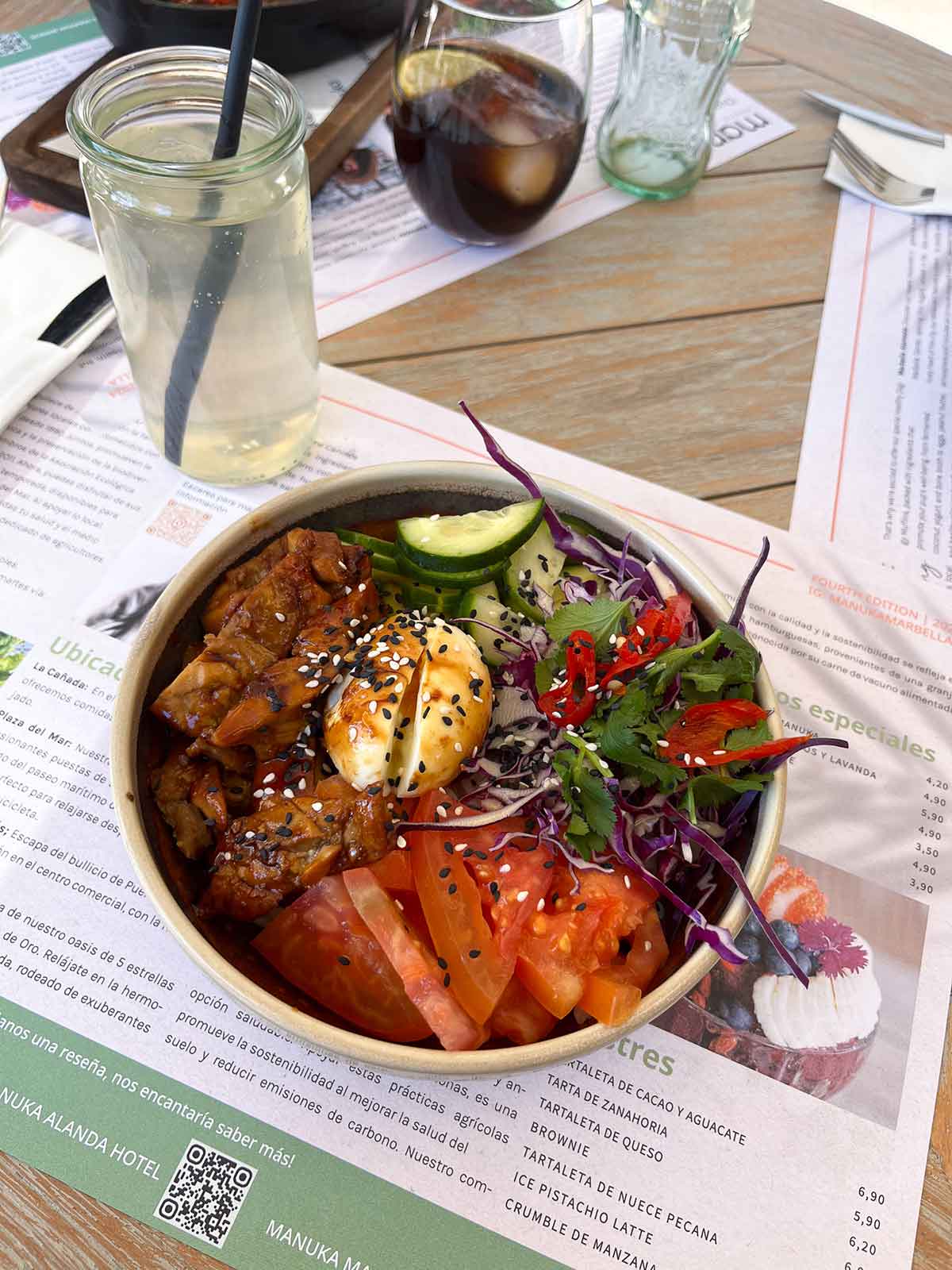 Teriyaki bowl from Manuka Avenida del Mar in Marbella, Spain.
