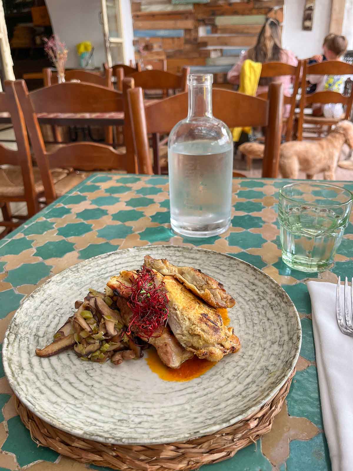 Chicken and mushrooms dish at The Farm Restaurant in Marbella.