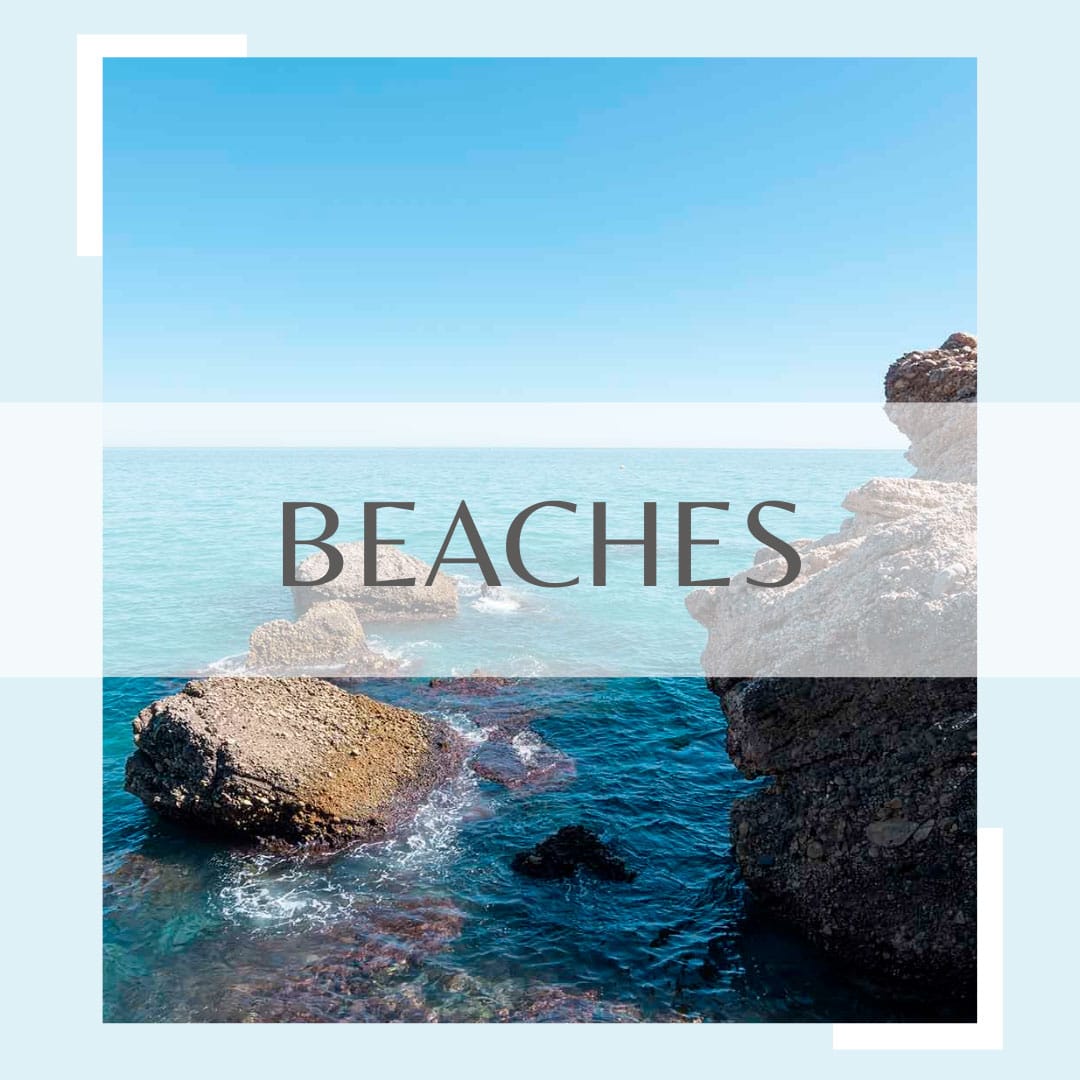 Buttons for beaches in Nerja.