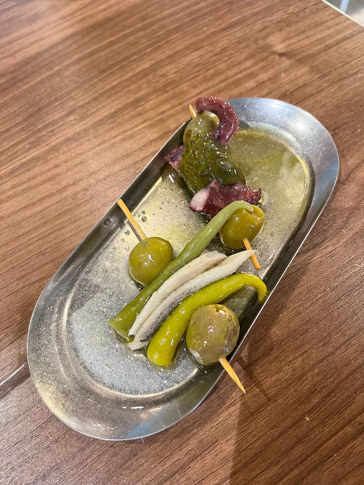 Gildas made with olives, anchovies and octopus.