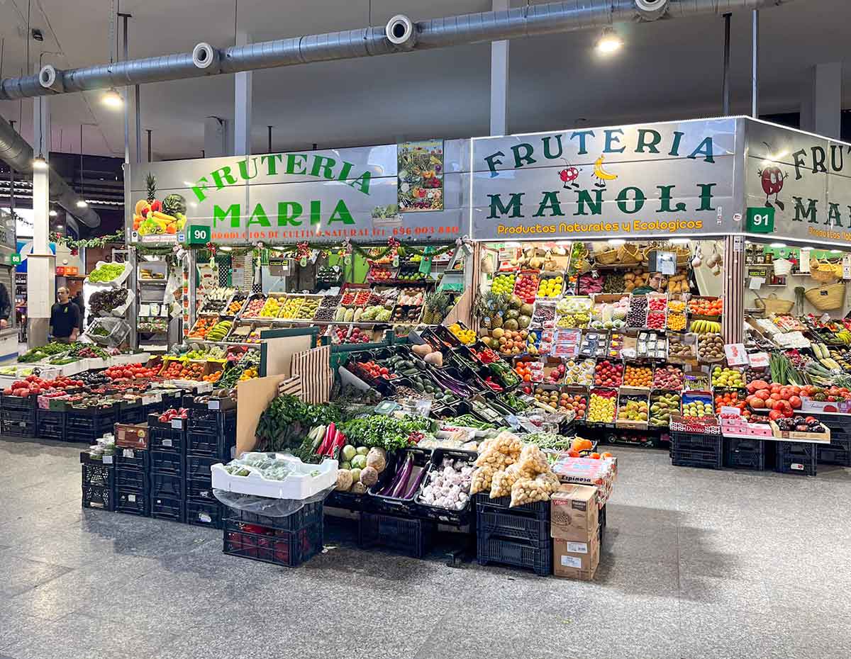 Fruit stand in Marbella Central Market.