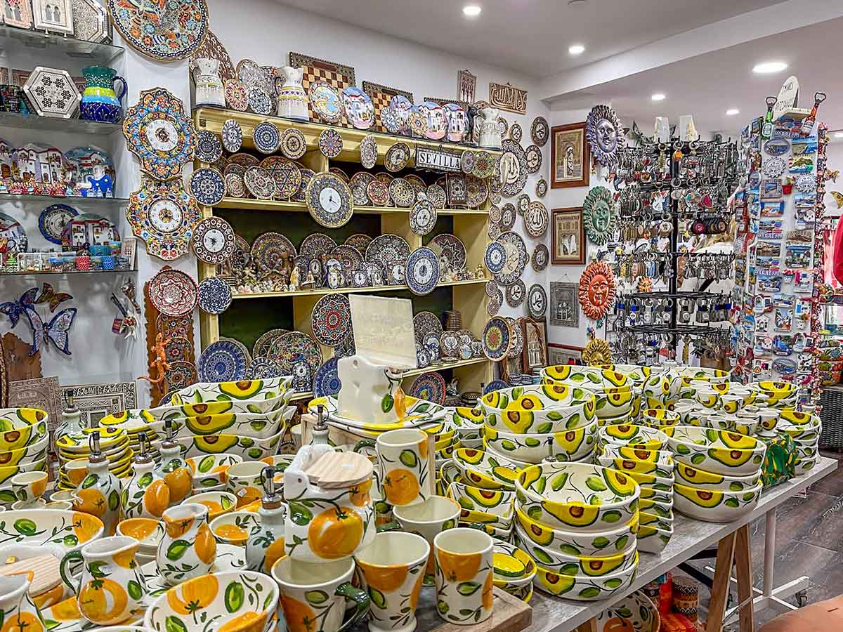 Ceramic souvenir shop in Marbella old town, Spain.