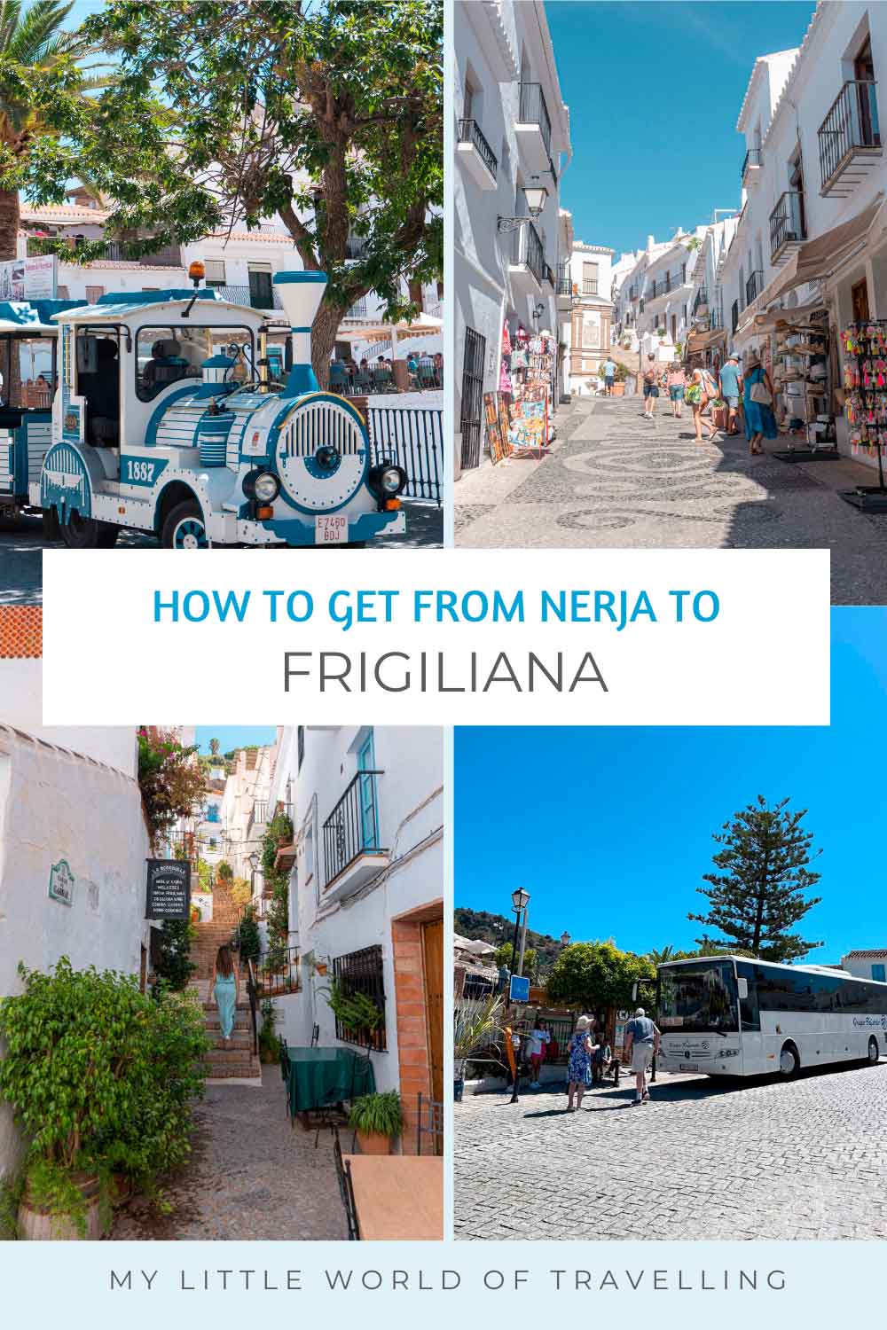 Pinterest pin that reads how to get to Frigiliana from Nerja.