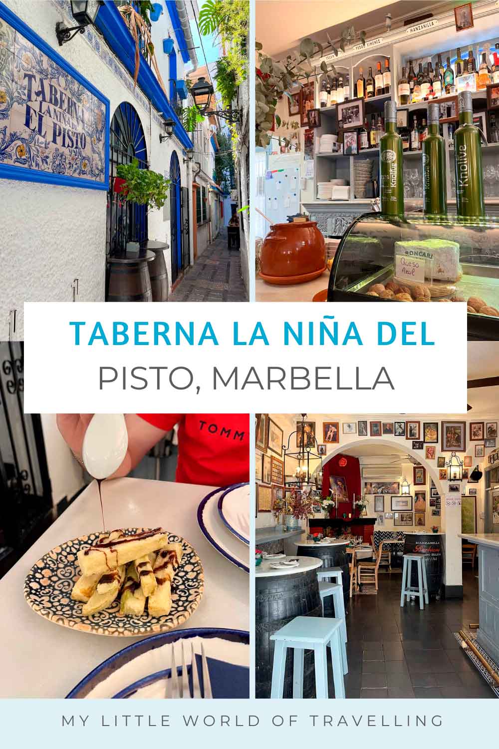 Pinterest pin that reads la niña del pisto in Marbella.