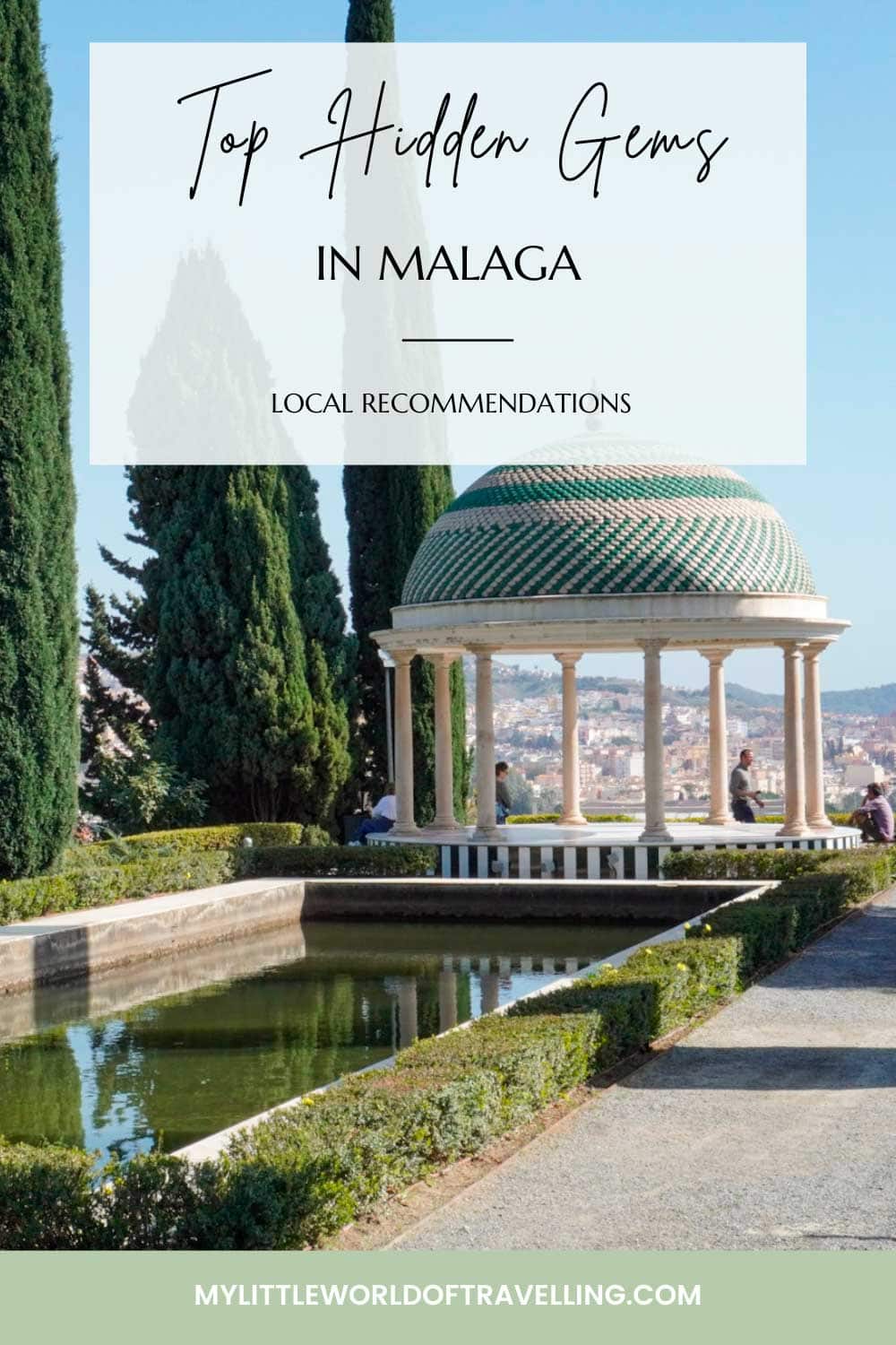 Pinterest pin that shows the viewpoint at the Botanical Garden in Malaga.