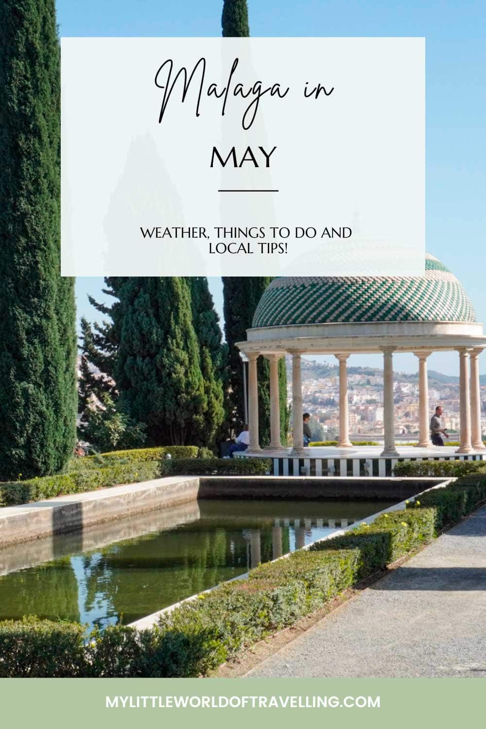 Pinterest pin that shows la concepcion botanical garden in malaga, spain.