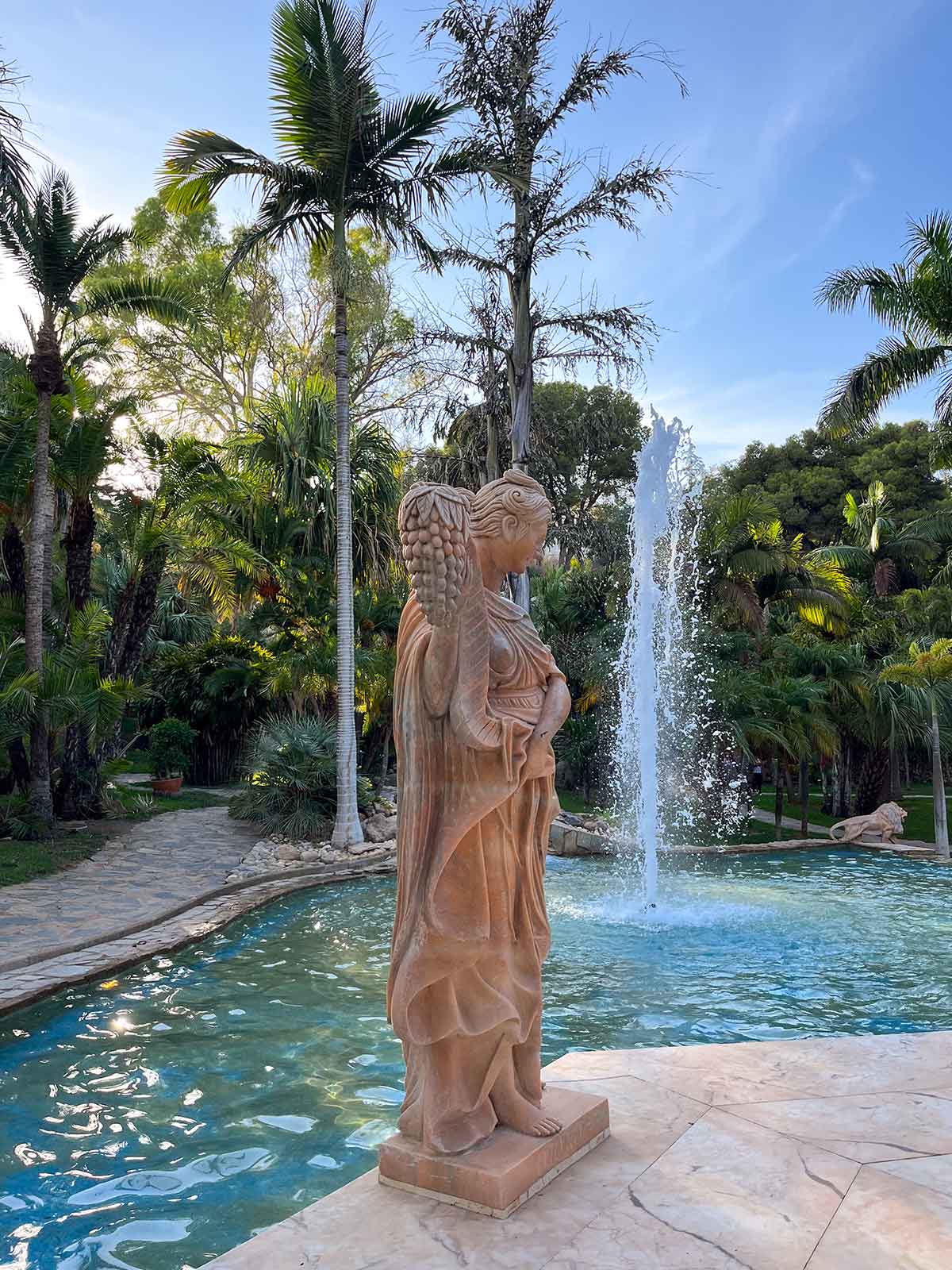 A photo of a sculpture at the Molino de Inca botanical gardens in Torremolinos, Malaga, Spain.