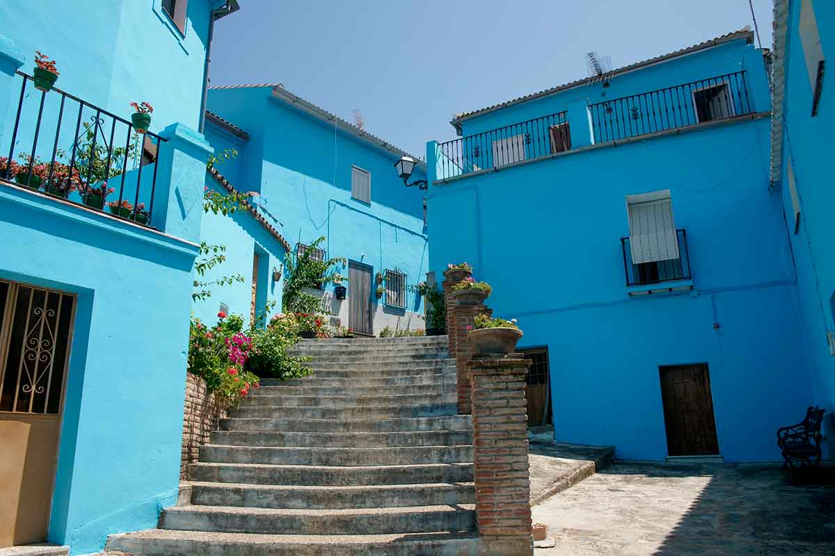 A street in Juzcar the smurf village in Malaga, Spain.