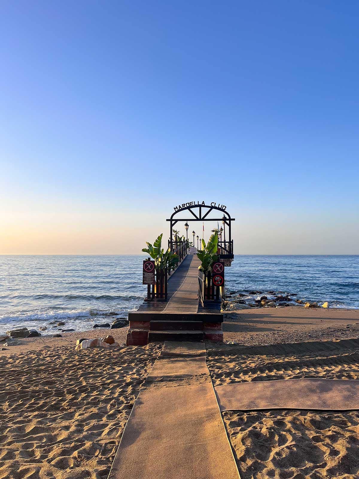 Marbella Club pier at sunrise.