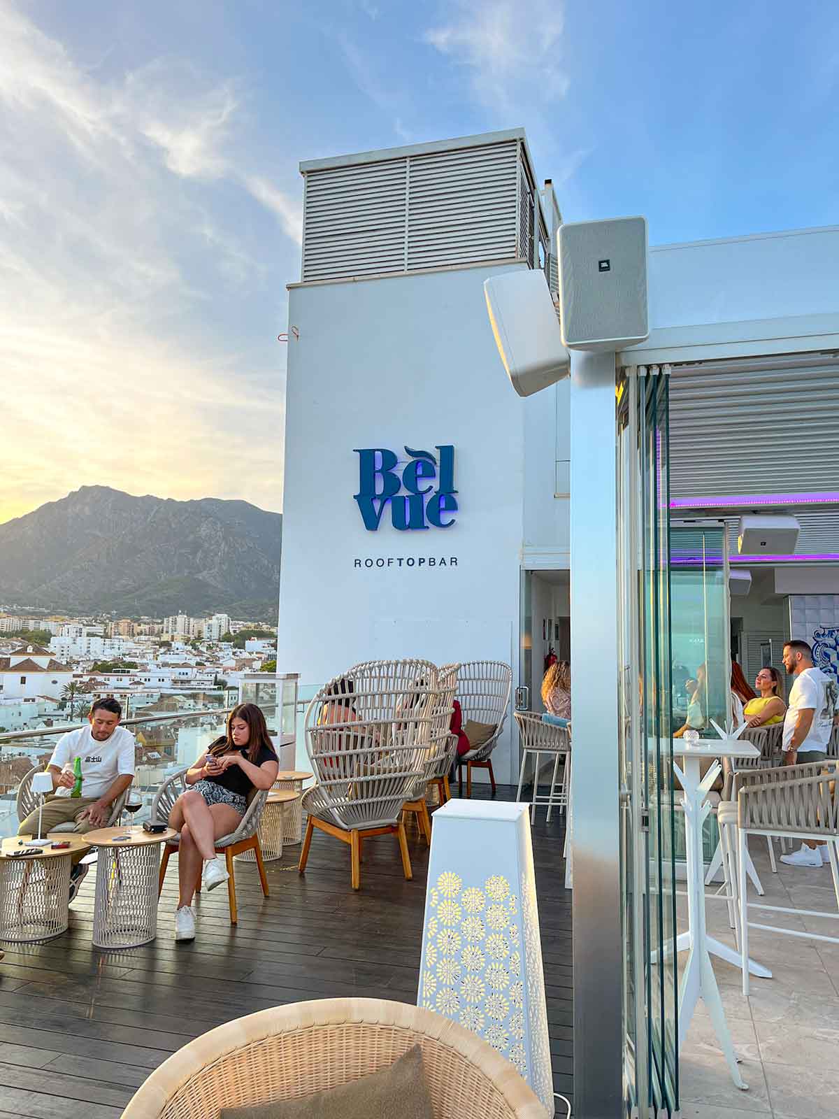 4 Best Rooftop Bars in Marbella 2 Sunset at Belvue rooftop bar, Marbella, Spain.