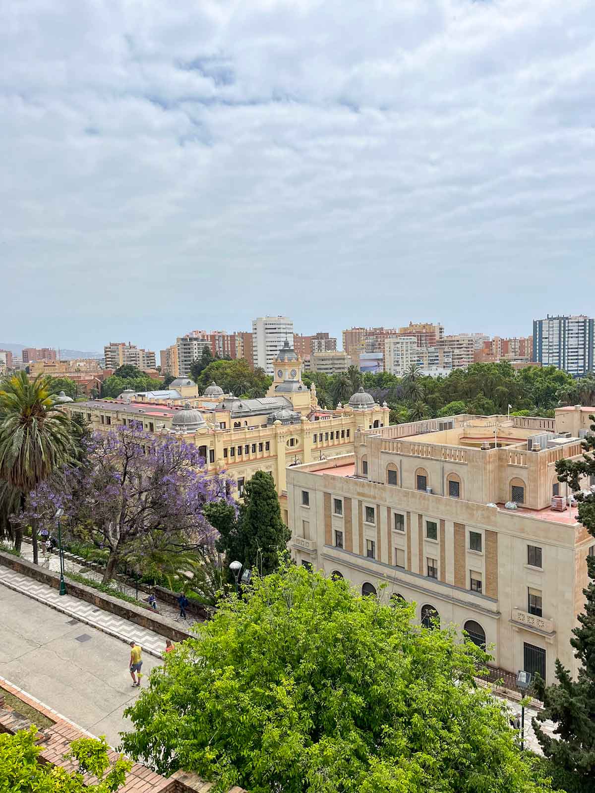 Malaga town hall views from the Alcazaba fortress palace.