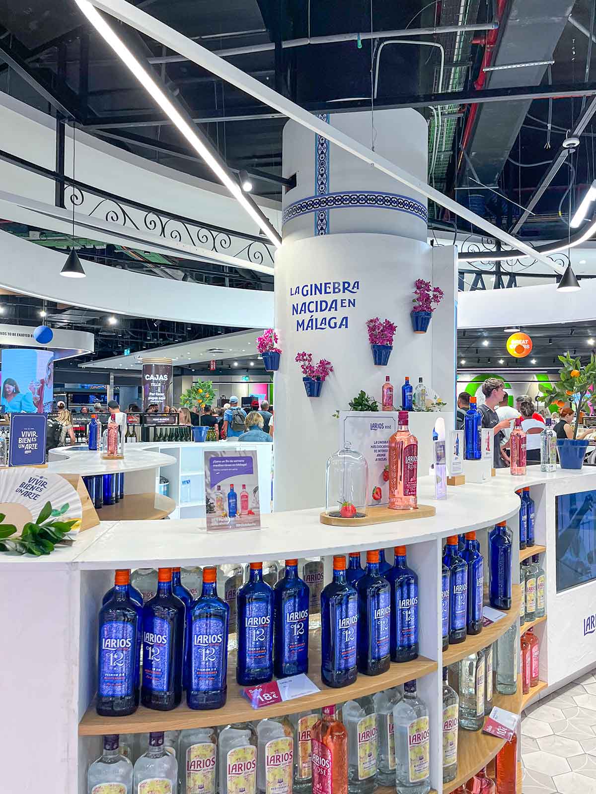 Larios gin stall at Malaga Airport.