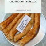 Pinterest pin that shows a silver tray with churros and sugar.