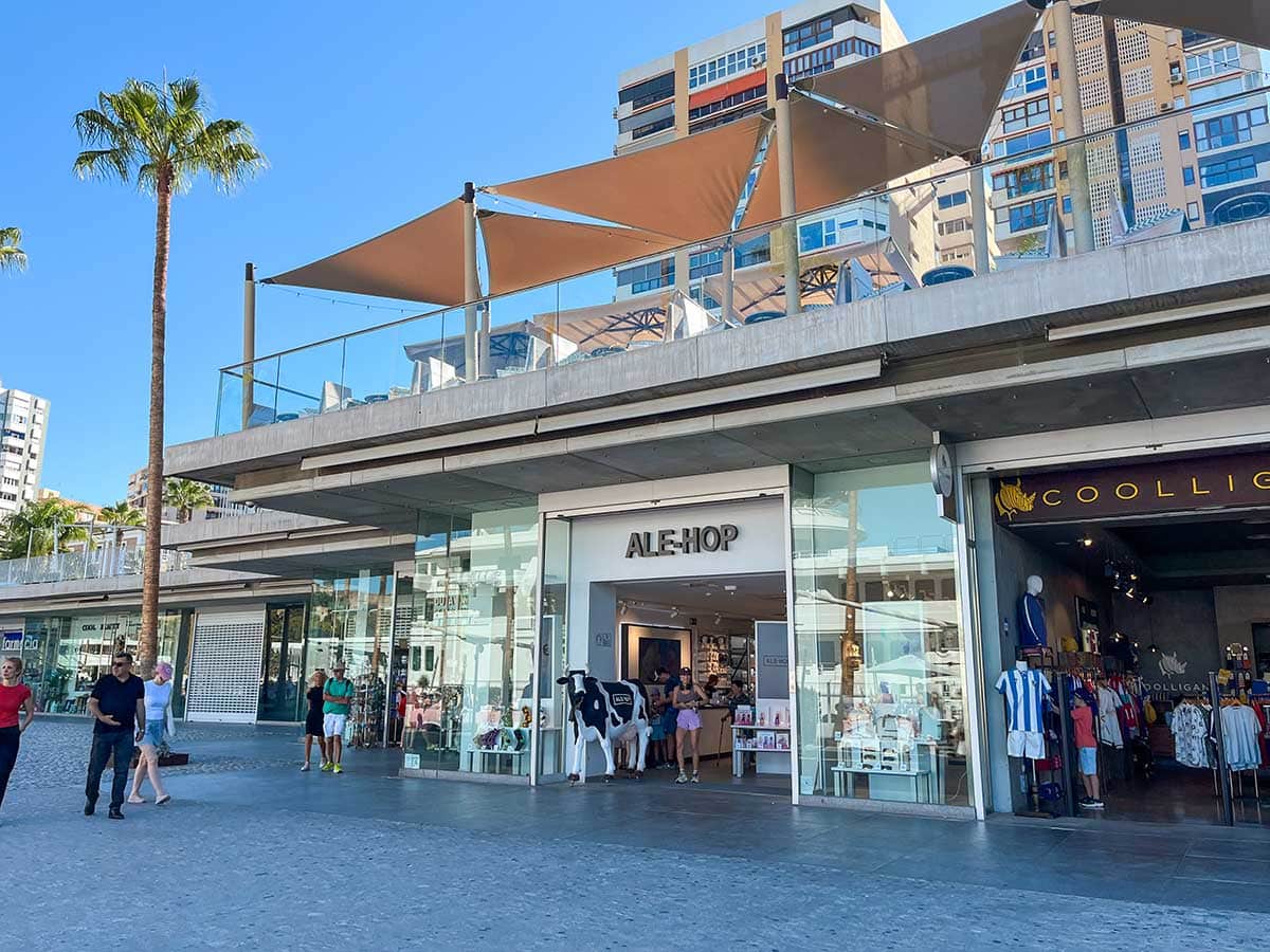 A photo of the storefront of Ale-Hop shop in Malaga Port.