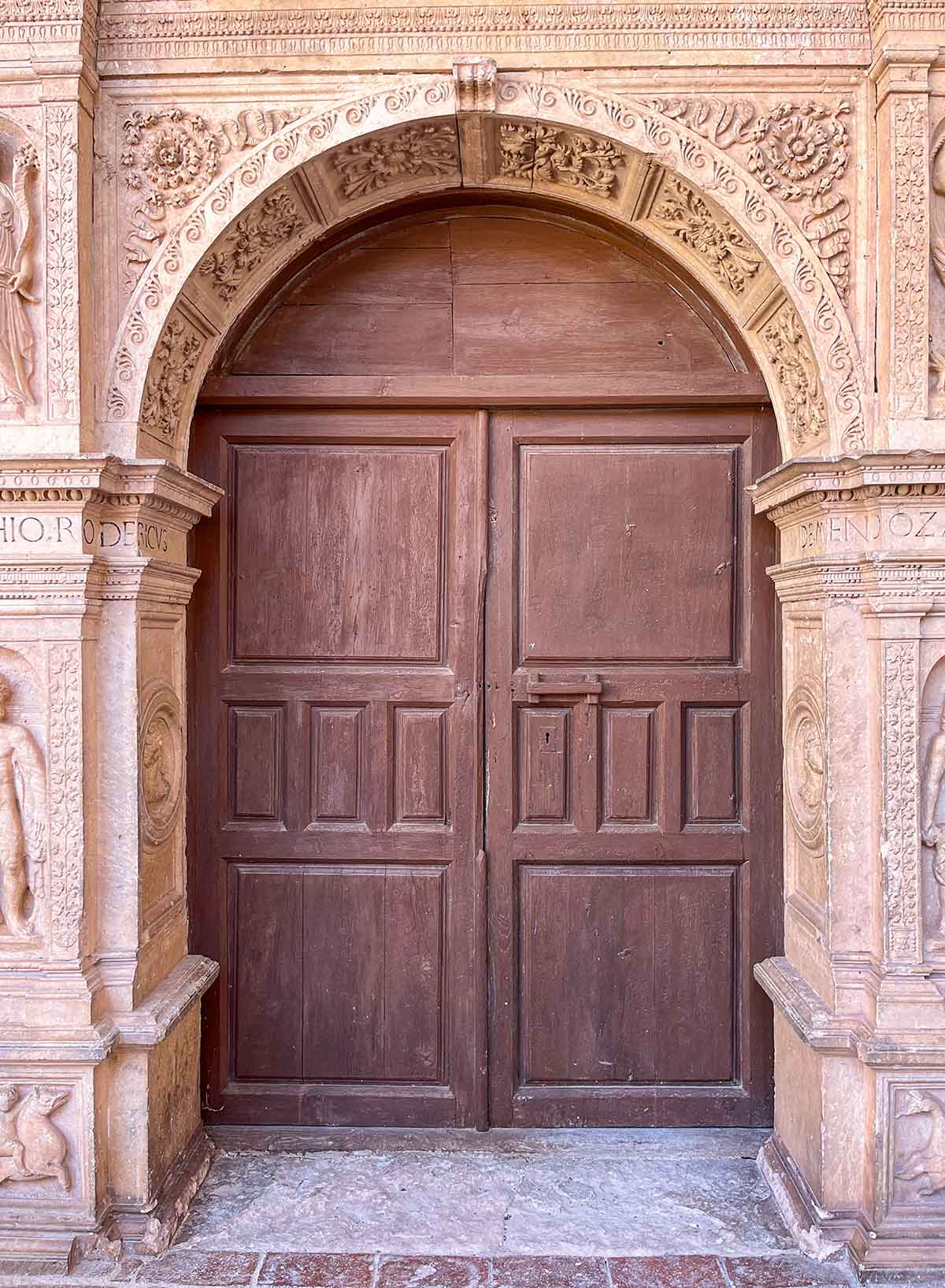 Wooden door in La Calahorra Castle.
