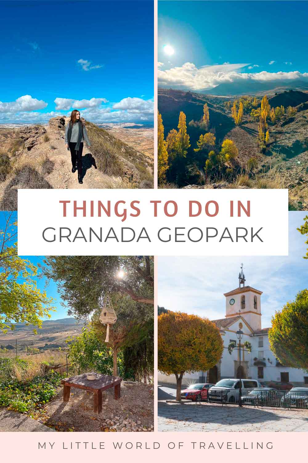 Pinterest pin that shows landscapes of Granada Geopark.