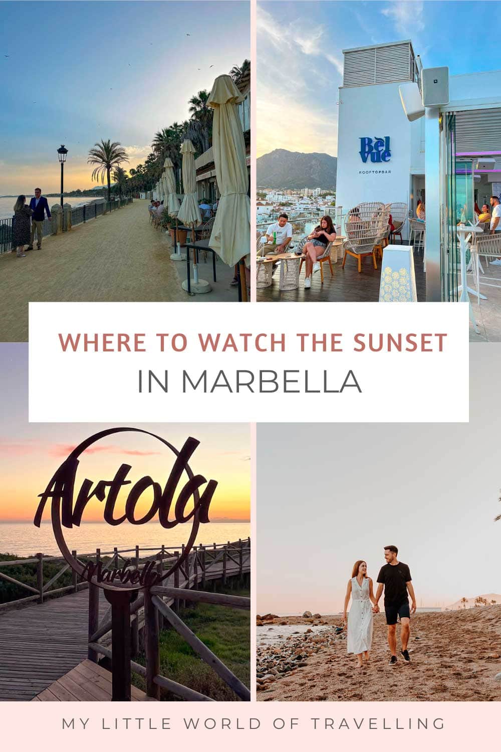 My 6 Top Places to Watch the Sunset in Marbella 1 Pinterest pin that reads where to watch the sunset in Marbella.